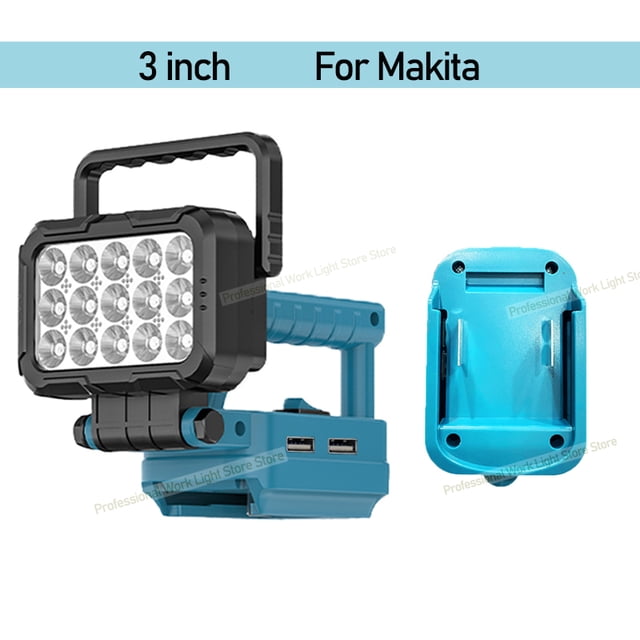 3" Power Tool Parts For Ma*kita 18V Battery LED Work Lights Outdoor Lamp Hand Lantern Spotlight USB Charger