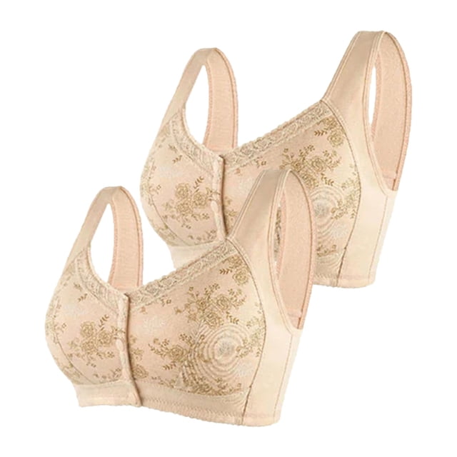 FhsagQ Soutien-Gorge Soutiens-Gorge pour Femmes Ensemble avec Bas 2 Pcs Confortable pour Femmes Grande Taille Ouverture avant à Boutons Milieu et Âge Avancé Rassemblement Sans Armature Confortable et Soutiens-Gorge pour Femmes Ensemble avec Jarretière Beige 36