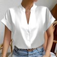 thumbnail image 3 of Women Solid Color Tops Button V Neck T-Shirts Blouse, 3 of 9