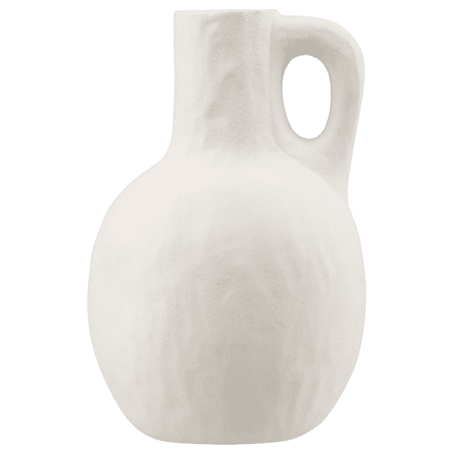 Bouclair Vase Pichet Sculptural avec Poignée en Céramique Blanc Mat Texturé avec Corps Rond et Globulaire et Poignée Épaisse à Boucle Intégrée, Parfait pour Ajouter un Charme artisanal et des accents de Déco Naturels dans les Intérieurs de style Moderne Méditerranéen Ou wabi-sabi.