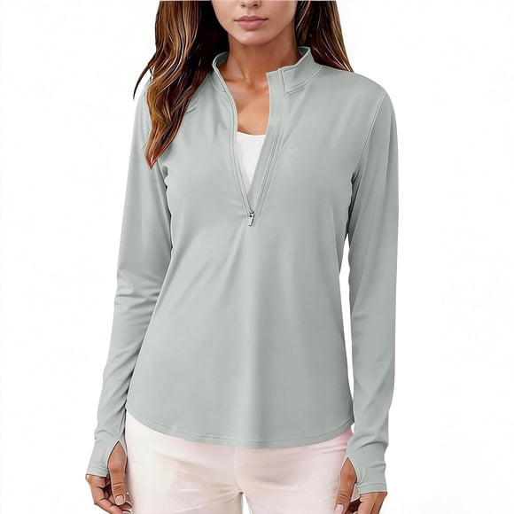 Ailaofu Women's Shirts Long Sleeve 1/4 Zip Sun Protection Quick Dry Workout Hiking Athletic Shirts Rash Guard