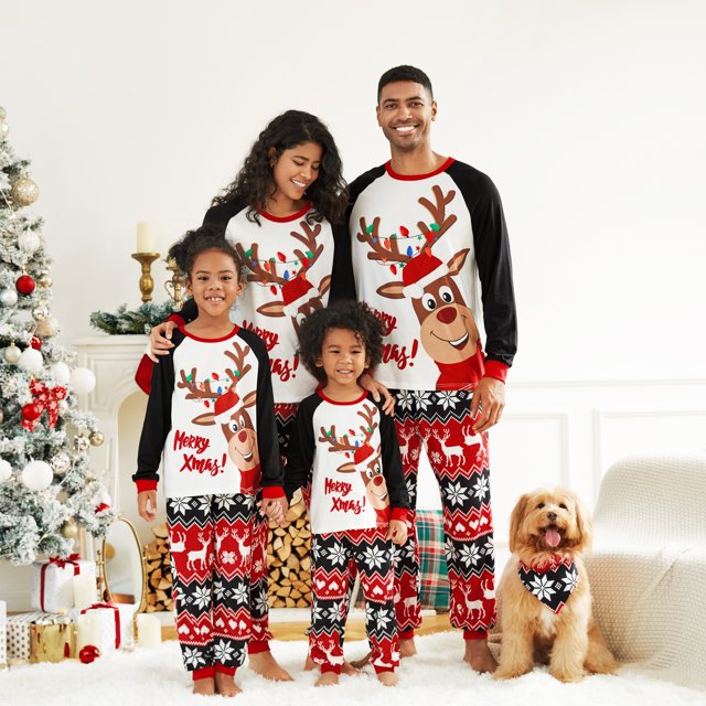 PatPat Pets Pjs de Noël Imprimé Renne Ensemble de Pyjamas Assortis pour la Famille (Résistant au Feu)