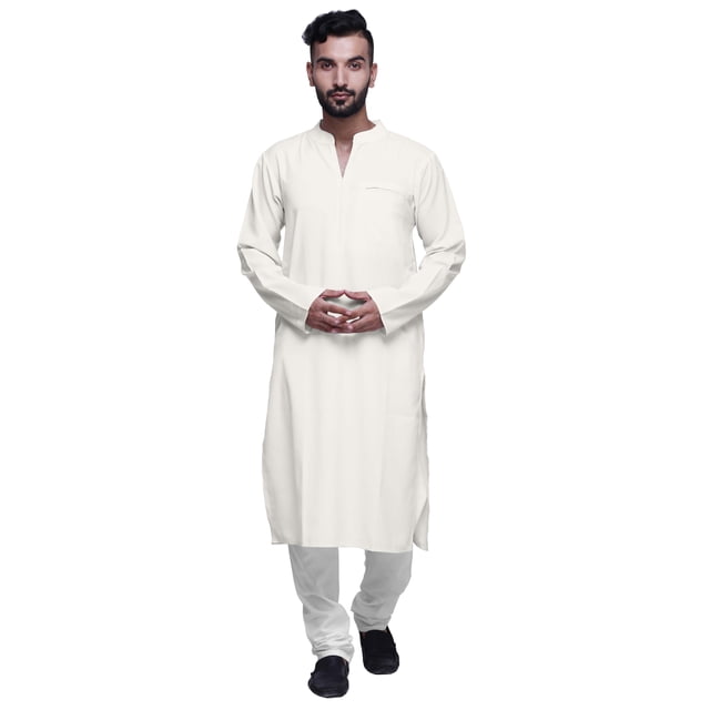 Atasi Kurta à Manches Longues pour Hommes en Coton Satin Uni Col Mandarin Chemise Décontractée