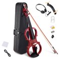 thumbnail image 1 of 4/4 Electric Violin Full Size Wood Silent Fiddle Stringed Instrument Bow Headphone Case Jujube Red, 1 of 11