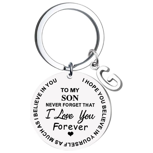EGNMCR Keychains DIY To My SON Stainless Steel Last Name 26 Letter Keychain 2.5cm Fashion Decorations