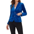 thumbnail image 1 of INSPIRE CHIC Women's Vintage Velvet Blazer Notched Lapel Button Front Wear-to-Work Jacket L Royal Blue, 1 of 6