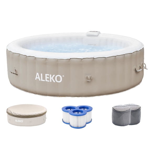 ALEKO Spa Gonflable Rond Brun pour 6 Personnes avec Couvercle