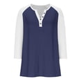 thumbnail image 4 of Cowsor Girl's Casual 3/4 Sleeve T Shirts Button V Neck Tunic Blouses Color Block Basic Tee Tops Loose Fit Summer Shirt, 4 of 6