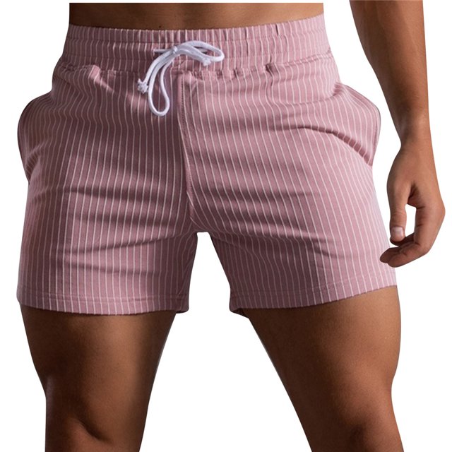 Mens Shorts Mens Stripe Printed Casual Drawstring Pockets Elastic Sports Shorts