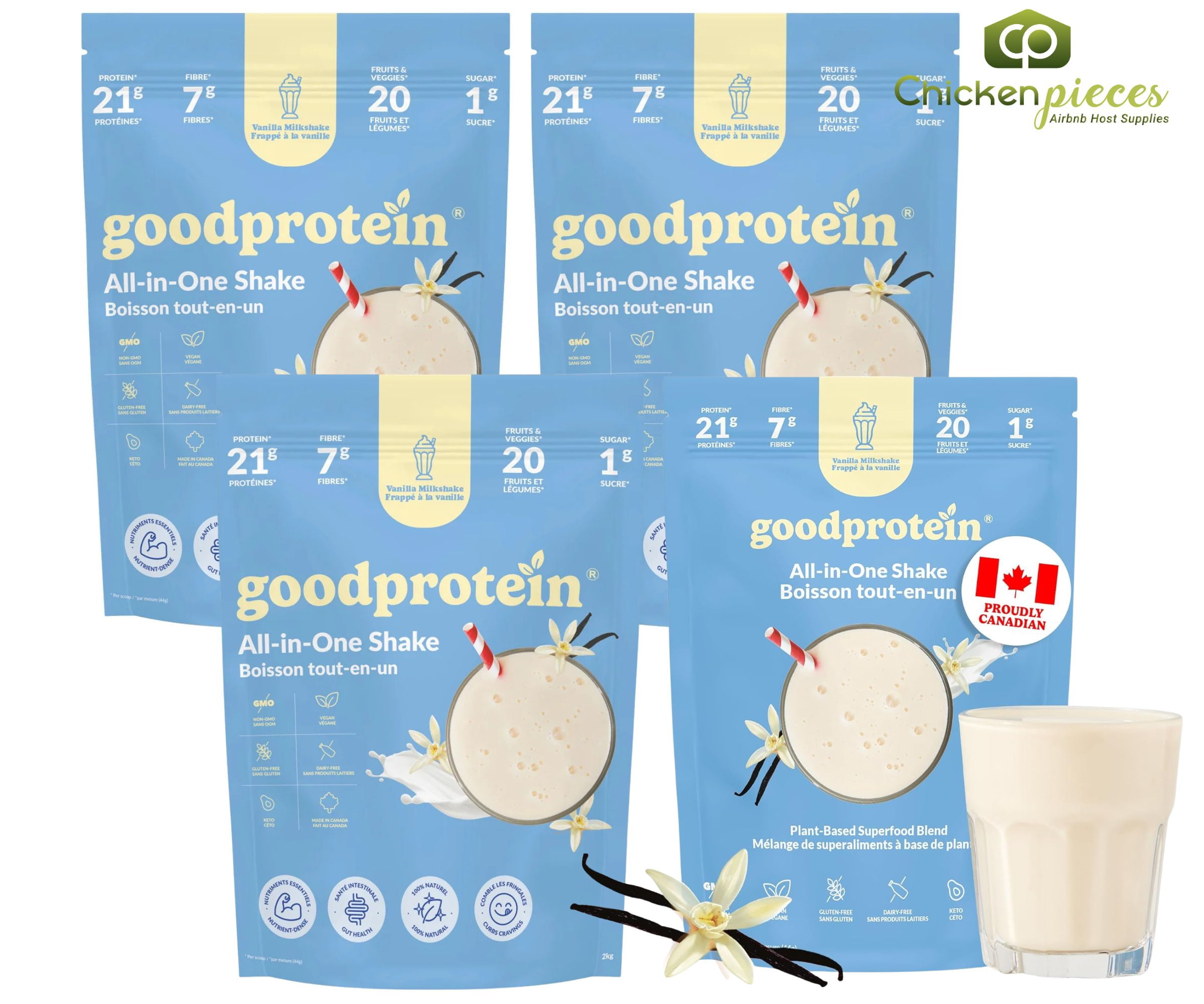 LARGE 2KG Good Protein Vegan Plant-based Protein Powder 100% Natural Vanilla Milkshake