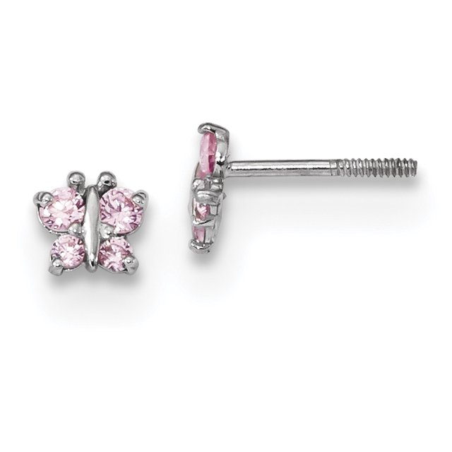 14K White Gold Madi K Polished Pink CZ Butterfly Post Earrings
