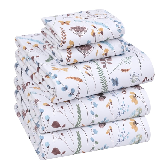 RUVANTI 100% Cotton Split King Sheets, Percale Sheet Set, Fern Class