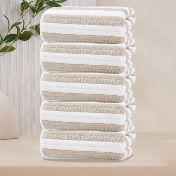 zanvin Bath Towels, 13.7x29.5in 5pc Coral Velvet Candy Striped Flannel Towel Face Towel Absorbent Quick Drying New Face Bath Large Towel Must Have for Home and Travel Super Soft Experience Mom Gifts