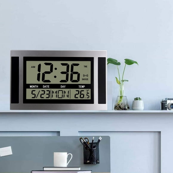 Cagogo Large-Screen LCD Electronic Wall Clock, Quiet Digital Clock with Date Time Alarm Temperature Display, Anniversary Reminder Timer, Desktop Clock, Wall Mount Clock for Home Office Bedroom