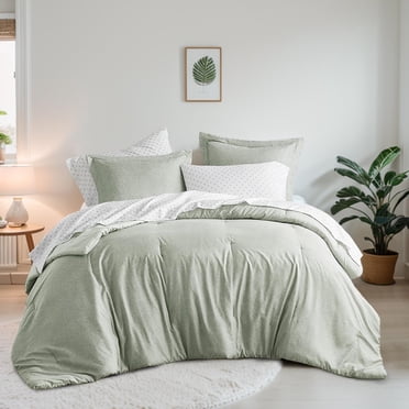 Regency Heights Ensemble de Lit Grand 7 Pcs, Couette Réversible avec Ensemble de Draps et Taies, Vert Sauge, Couleur Unie