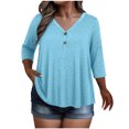 thumbnail image 1 of KyCheLot Hauts à Col en V pour Femmes Automne à Boutons Grande Taille Manches 3/4 Couleur Unie Vêtements Confortables Amples Hauts de Randonnée, 1 of 6