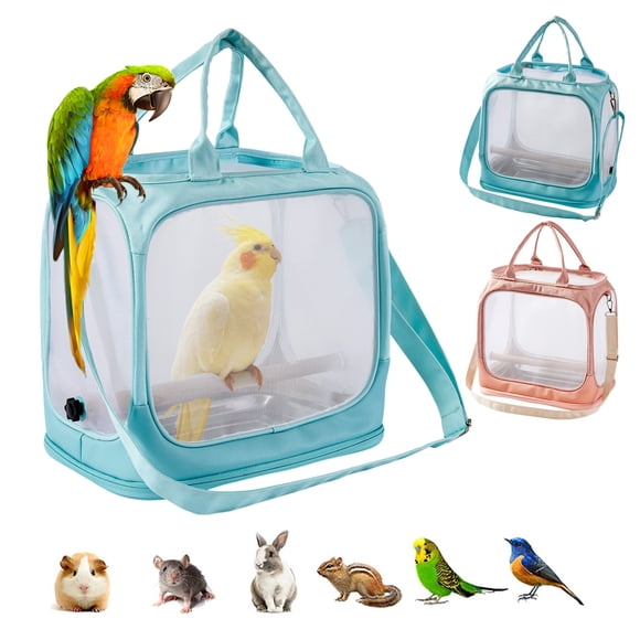 Bowayaoa Portable Foldable Nylon Mesh Bird Travel Cage, Transparent Pet Carrier for Small Birds, Breathable Parakeet Bag with Adjustable Strap