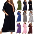 thumbnail image 1 of Wiyuqeen Robe pour Femmes Robe Coton Uni Fermeture Éclair devant Manches 3/4 Longueur Complète Chemise de Nuit de Sommeil avec Poche Tenue d'Intérieur Manteau de Maison, 1 of 7