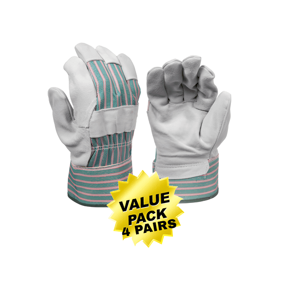 Work Gloves – Durable Safety Gloves with Suede Leather at Front & Fabric Back for Construction, Gardening & Outdoor Work- Value Pack of 4 Pairs -by North Gloves