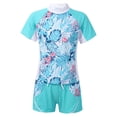 thumbnail image 1 of Kaerm Girls Swimsuit UPF 50+ UV Sun Protection 2 Piece Short Sleeve Swimwear Rash Guard Sets Tropical Leaves 16, 1 of 7