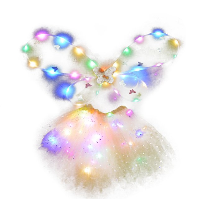 Jupe Tutu d'Halloween à DEL Robe en Tulle de Fête Jupe de Cosplay avec Ailes pour Enfants