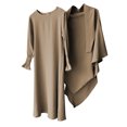thumbnail image 4 of LUOGENLI Dress Girls Round Neck Ruffled Solid Color Dress with Pattern Flounce Maxi Skirt Sets Girls 2 Piece Outfits Vacation Khaki 9-10Years, 4 of 4