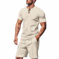 thumbnail image 2 of JDQJBZ Mens 2 Piece Loungewear Set Breathable V Neck Short Sleeve Shirt and Elastic Shorts, 2 of 5