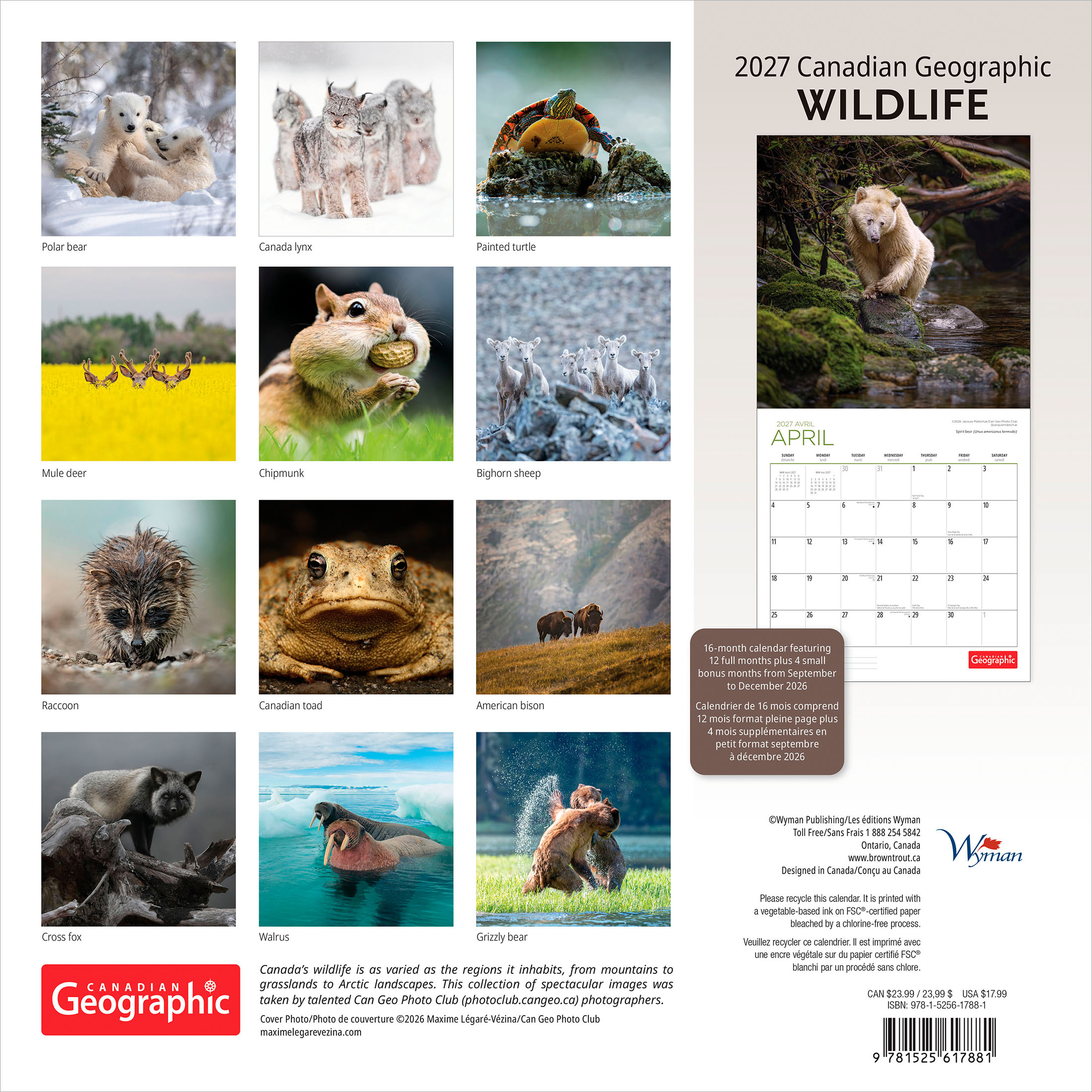 Canadian Geographic Faune sauvage 2027 Carré