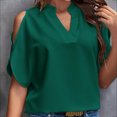 thumbnail image 2 of FAIWAD Summer Tops for Women Off The Shoulder V Neck Shirts Solid Color Going Out Blouses, 2 of 3