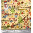 thumbnail image 1 of Soimoi Modal Satin Fabric Gift Box,Snowman & Tree Christmas Print Fabric by the Yard 42 Inch Wide, 1 of 3