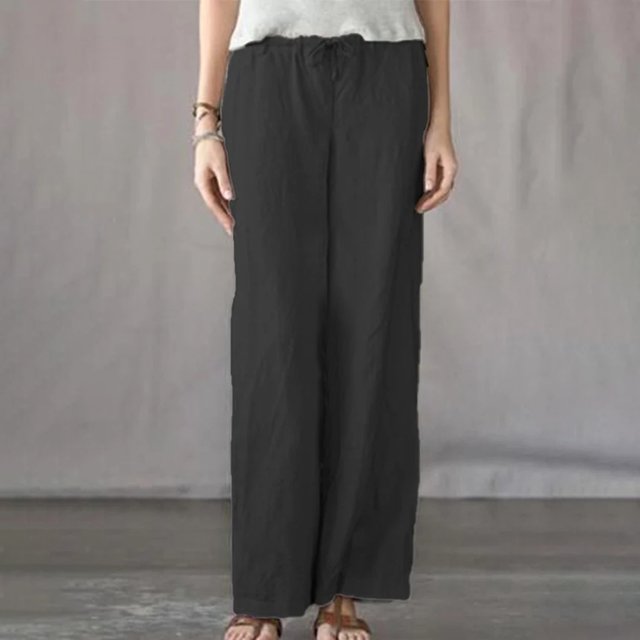LSLJS Pantalon Grand Décontracté pour Femmes, Printemps, Couleur Unie, Taille Élastique, Coton et Lin, Polyvalent, Jambe Droite, Pantalon de Travail pour Femmes