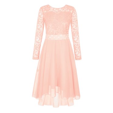 Moggemol Kids Girls' Birthday Party Dresses Floral Lace Long Sleeve Formal Gown Flower Girl Dresses for Wedding Pink 10