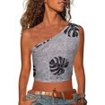 thumbnail image 2 of Leutsin Womens Print Tank Crop Tops Sleeveless One Shoulder Shirt Summer Charming Tees, 2 of 7