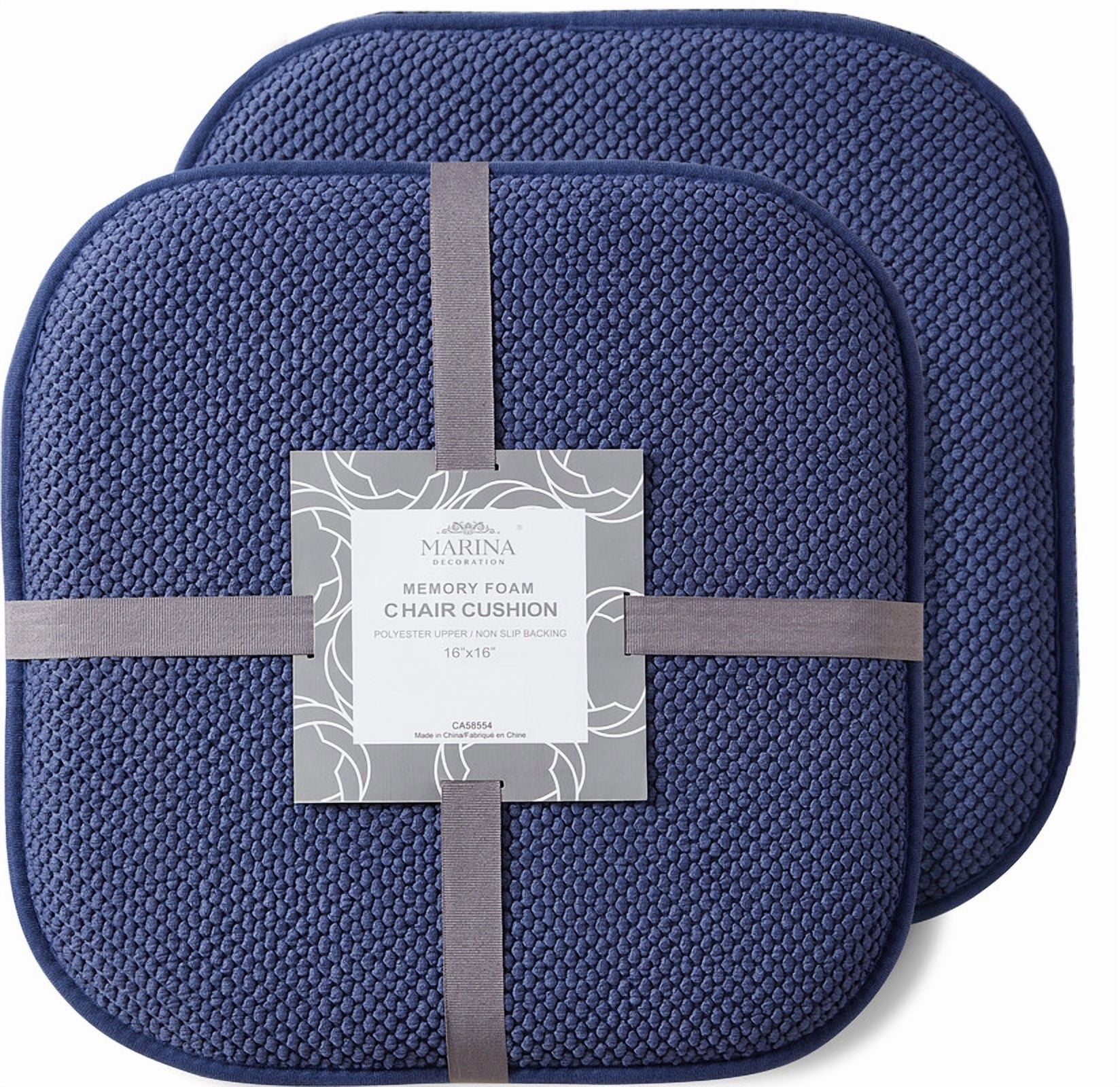 Coussin de Chaise en Mousse à Mémoire de Forme Épais et Confortable Motif Nid d'Abeille Antidérapant Dossier en Caoutchouc pour Siège Carré Arrondi 16 x 16 Places, Lot de 6 Bleu Marine