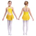 thumbnail image 3 of Oyolan Robe de Patinage Artistique pour Filles, Sans Manches, à Strass et Fleurs, avec Paillettes, Empiècement en Maille, Robe de Ballet et de Patinage à Roulettes, Jaune, 16, 3 of 7