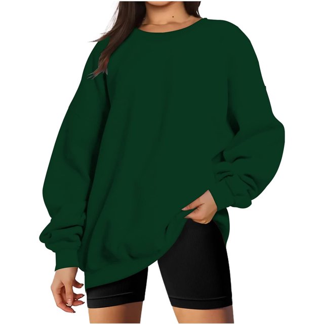 ORUYROP Chandails en Molleton Surdimensionnés pour Femmes Manches Longues Col Rond Chandail Décontracté Ample Couleur Unie Polaire Tops Pulls
