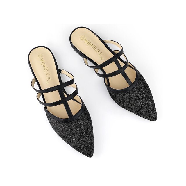 BLISSFUL STEP Women's Glitter Pointy Toe Flats Mules