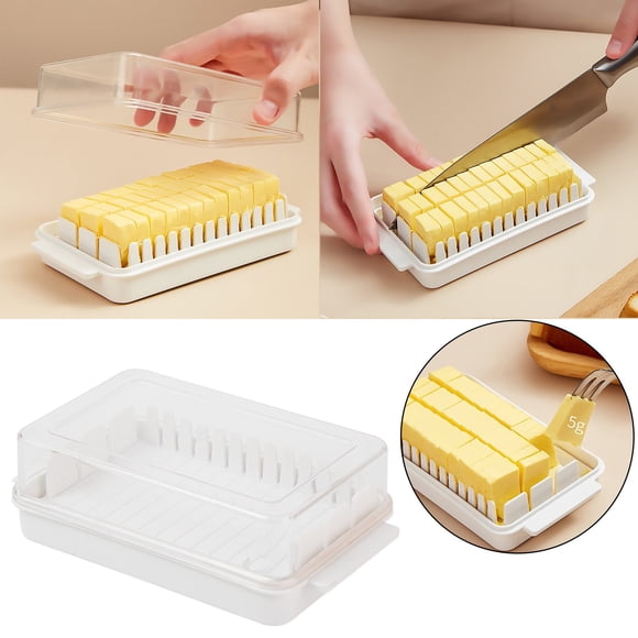 Vente Chaude! Nouveau! Dusknt Boîte de Rangement pour Découpe de Beurre, Plat à Beurre Plat à Beurre avec Couvercle pour Comptoir Rationnement des Cubes de Beurre Découpe Lignes de Mesure Lorsqu'il Est Placé dans le Réfrigérateur