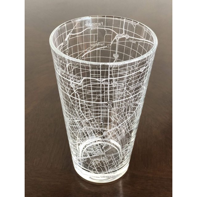 16 oz Verre à Bière Pinte Ville Carte Detroit Michigan