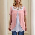 thumbnail image 2 of Timegard Hauts d'Été pour Femmes Grande Taille Col Carré en V Croisé Manches Courtes Décontracté Confortable Blouse, 2 of 6