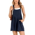 thumbnail image 2 of GDREDA Women's Short Overalls Summer Casual Adjustable Strap Loose Linen Short Bib Overalls Jumpsuit Rompers Turtle Neck Long Sleeves, 2 of 7