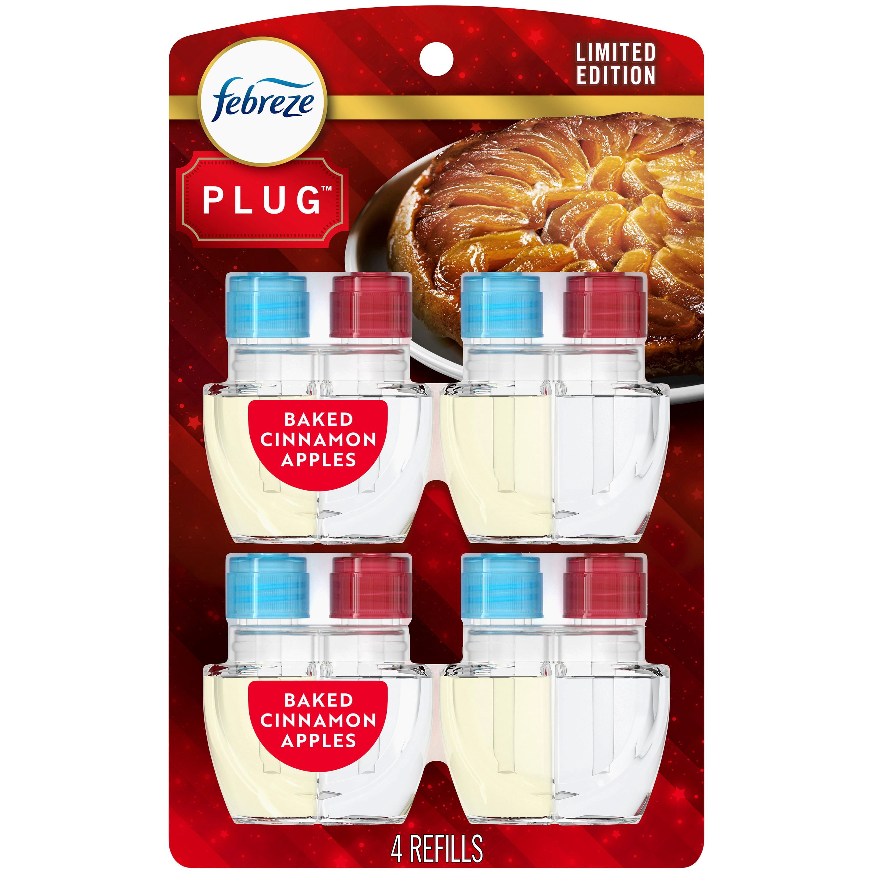 Febreze Plug In Air Freshener, Odor-Fighting Scented Oil Refill, Baked Cinnamon Apples, 4 Refill