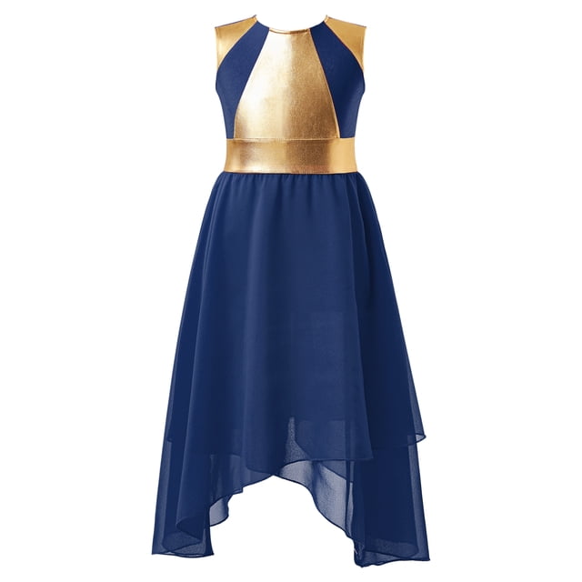 Yartina Robe de Danse Asymétrique pour Filles, Tunique de Prière Lituricale, Bleu Marine 16