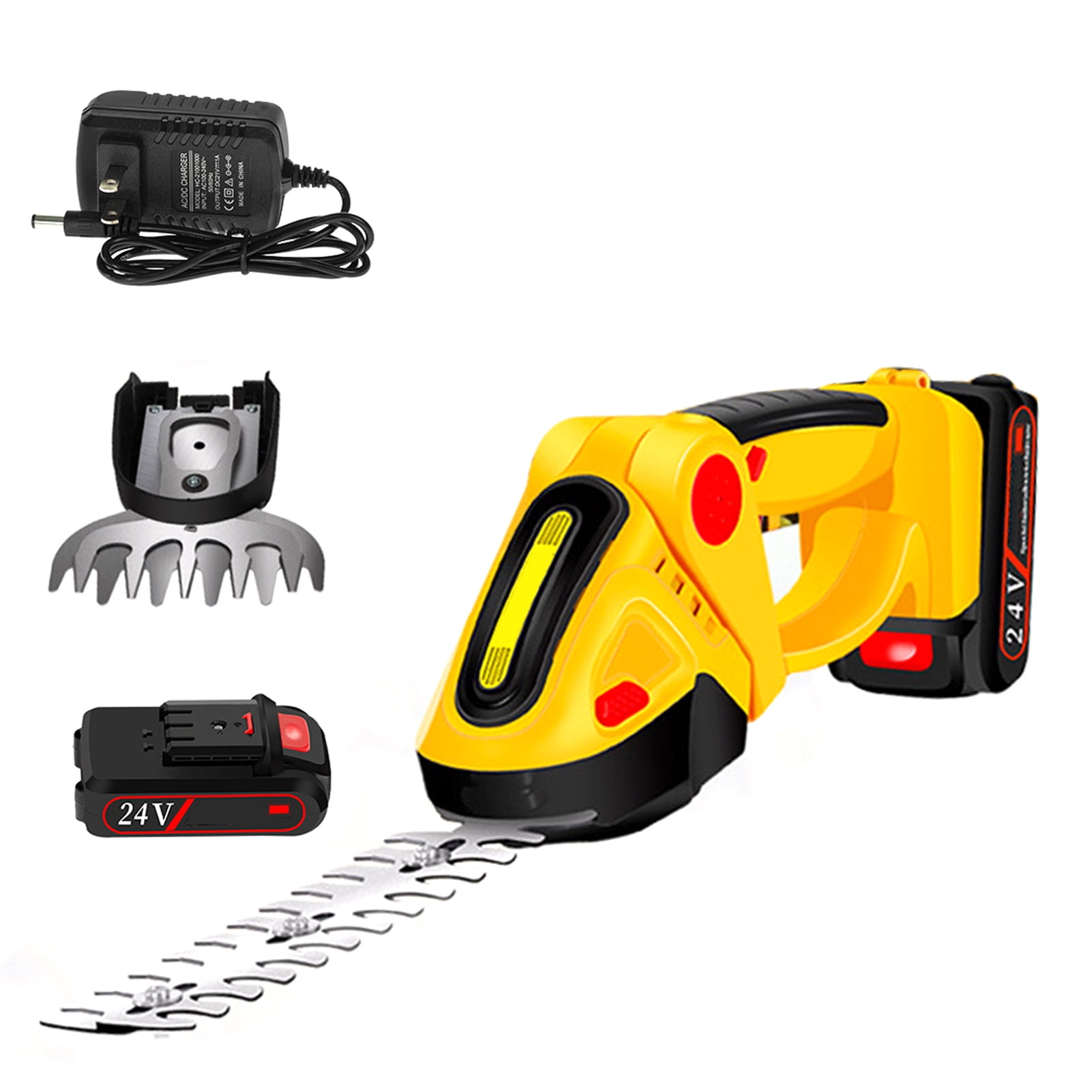 Cordless 24V Lawn Mower with Rechargeable Lithium Battery - Compact Grass Cutting & Trimming Tool for Home Use, US Plug, Dual Battery Version, Bright Yellow