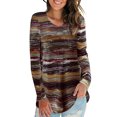thumbnail image 3 of ziyahi T-shirt Femme Automne Imprimé Col en V Manches Longues Blouse Décontractée, Marron, L, 3 of 6