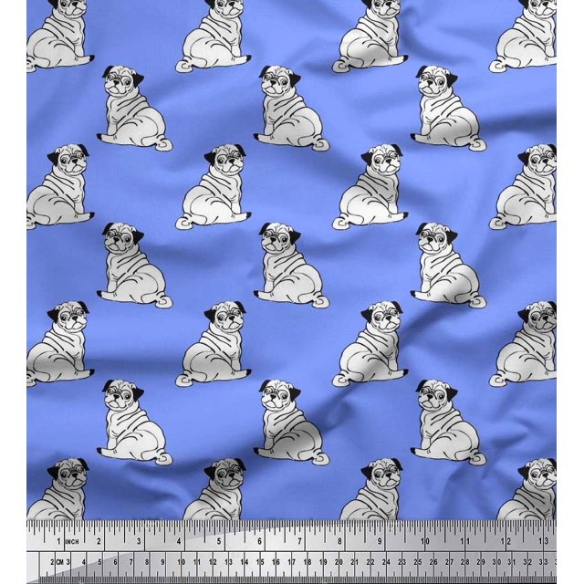 Soimoi Poly Georgette Fabric Pug Dog Print Fabric by The Yard 52 Inch Wide