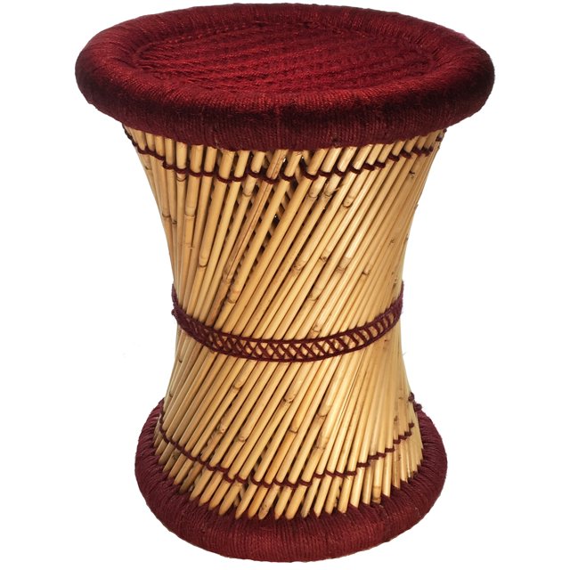Natural Geo Tabouret d'Appoint en Moray - Tissé à la Main Bordeaux