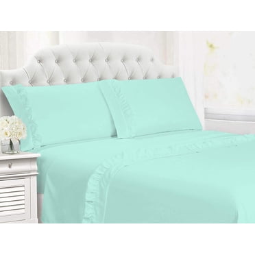 Fitted Sheet Aqua Blue Solid 100 Percent Pure Cotton Super Soft 1-Piece Fitted Sheet with 32" Inches Pocket Fitted Sheet 450TC (Full, Aqua Blue)