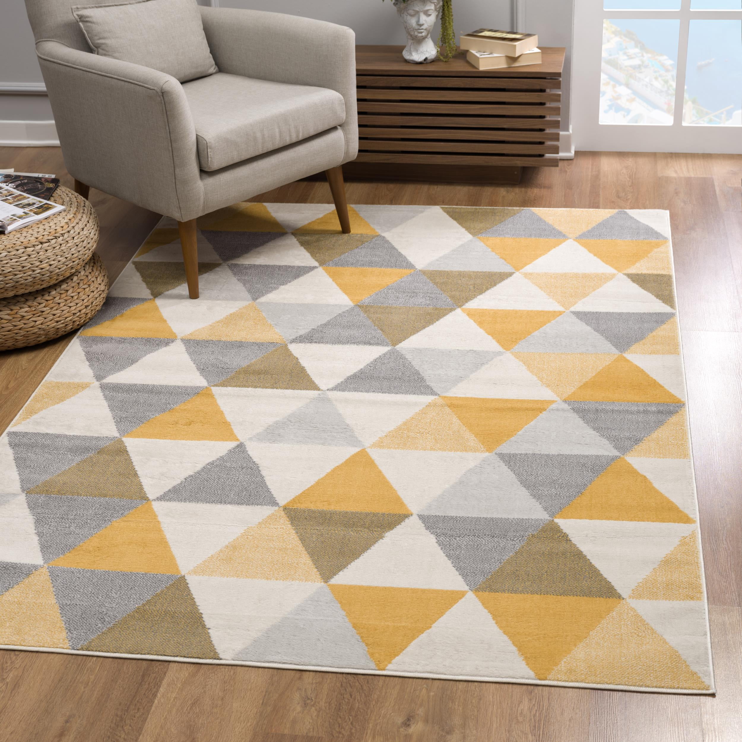 Tapis Branch Savannah 2' x 9' (Taille exacte : 2'3" 9') de couloir moderne du milieu siècle, jaune beige, géométrique pour entrée, couloir, salle bain et cuisine
