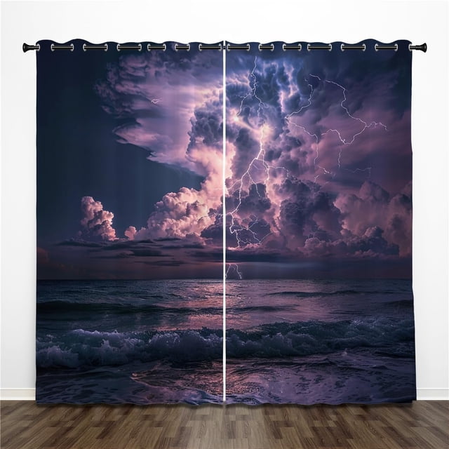 Scenery Curtains Nature Landscape Theme Window Drapes with Snow Mountain Lake Forest Tree Scene Print Pattern Rod Pocket Decor Curtains for Bedroom Living Room Office Cafe 2 Panels 52 x 84 Inch